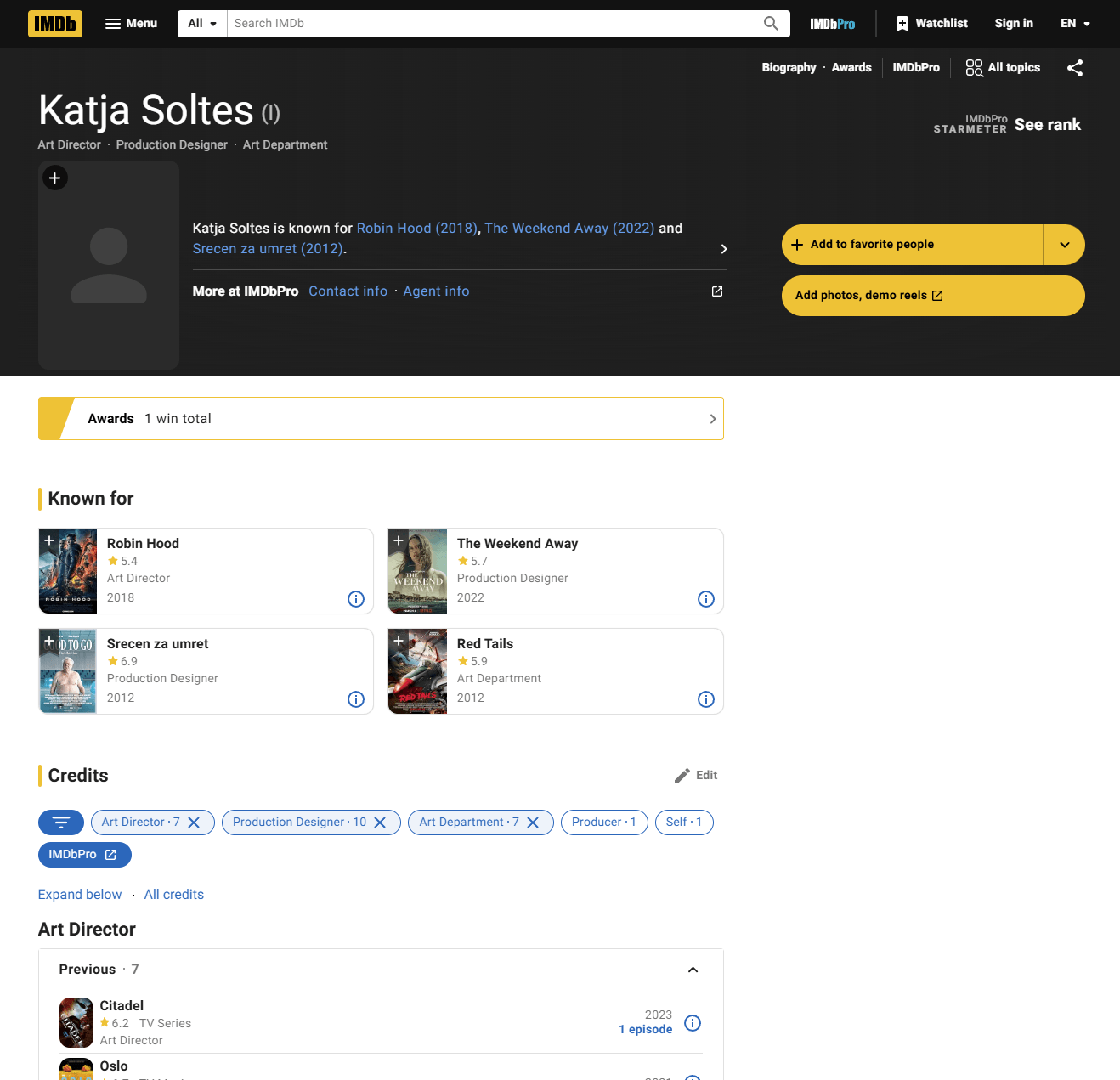 Katja Soltes IMDB; Filmography